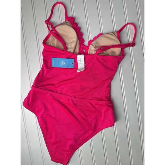 NWT Cupshe One-Piece Swimsuit Coconut Milk Lace-Up & Pink Scalloped Bundle Sz S - Picture 5 of 7